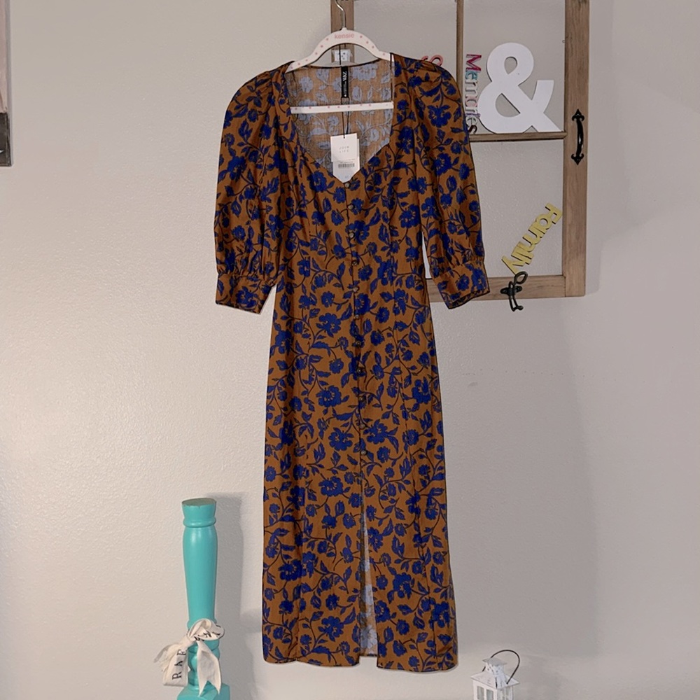 ZARA Floral print button up dress
